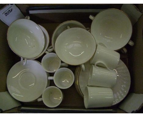 Royal Doulton minuet patterned handled bowls &amp; saucers: together with wistful patterned coffee cans and saucers 
