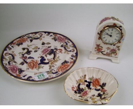Masons blue mandalay mantle clock: plate and small bowl. All boxed 