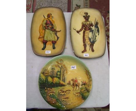 Three Bossons wall plaques: to include African tribeman, solider and hunting scene (3) 