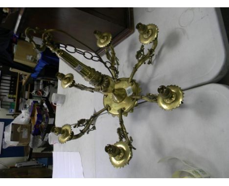 Brass six branch chandelier light fitting: 
