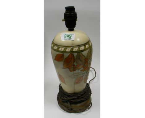 Burleigh Ware lamp base: decorated with leaves. Height 33cm with fittings 