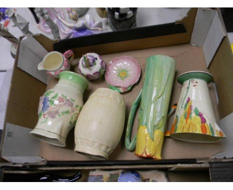 A mixed collection of floral decorated vases and jugs: to include makers Grindley, Carlton ware, Woods, Mintons etc 