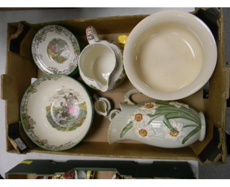 A mixed collection of items to include: Copeland Spode Fruit Bowl &amp; Dishes, Midwinter Rural England water jugs etc 
