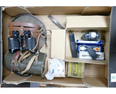 A mixed collection of items to include: Kodak 8mm Movie Camera, cased binolculars, magic lantern slides, commemorative spoons