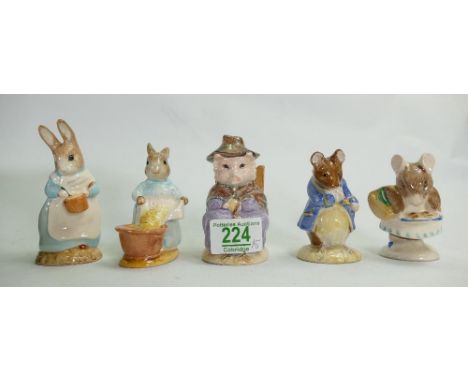 Royal Albert Beatrix Potter figures: to include Mrs Rabbit cooking, Gentleman mouse made a bow, Appley dapply, Cecily parsley