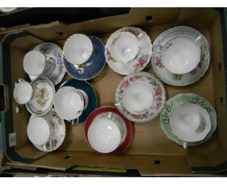 A collection of floral decorated trio's: and cup and saucers to include Royal Grafton, Royal Worcester, Royal Albert, Shelley