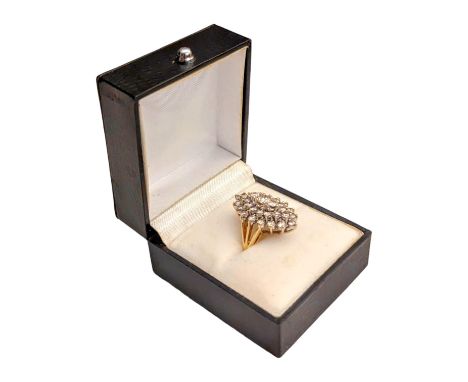 A 14ct diamond cluster ring, 8.6g, size 'L', central stone approx. 0.5ct, 2.5ct total