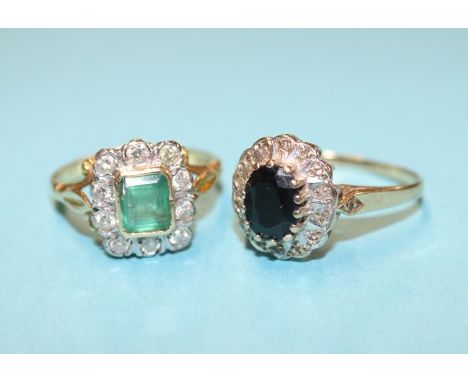 An 18ct gold diamond and emerald mounted ring, 4.6g and one other