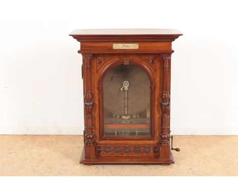 Walnut Adler standing polyphon music cabinet with glass panel door, coin mechanism and money drawer, Germany circa 1880, 78 x