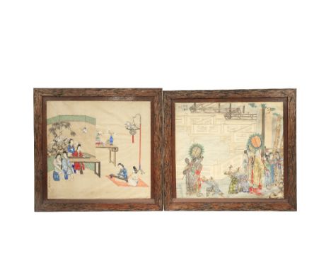 TWO CHINESE FRAMED PAINTINGS BY WANG ZHENHAI REPUBLIC PERIOD Painted with ink and colour on silk, one depicting a scene from 