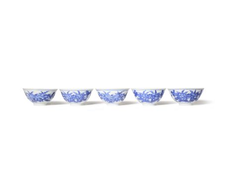 A SET OF FIVE CHINESE BLUE AND WHITE CUPS SIX CHARACTER GUANGXU MARKS AND OF THE PERIOD 1875-1908 Each with a gently flaring 