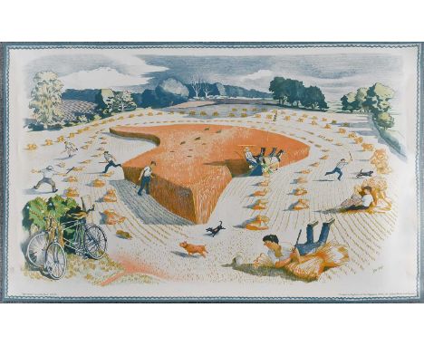 Nash (John)."Harvesting."London: The Baynard Press for School Prints Ltd, colour lithographic print, 49cm x 75cm, unframed.Ve