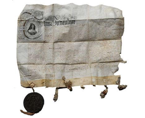 Henrietta Maria of France (Queen of Charles I and Mother of Charles II).Vellum indenture signed by Henrietta Maria of France,