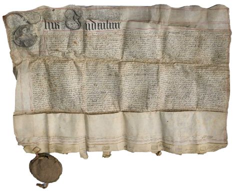 Catherine of Braganza (Queen of Charles II).Vellum indenture signed by Catherine Braganza, dated 27th June 1676, relating to 