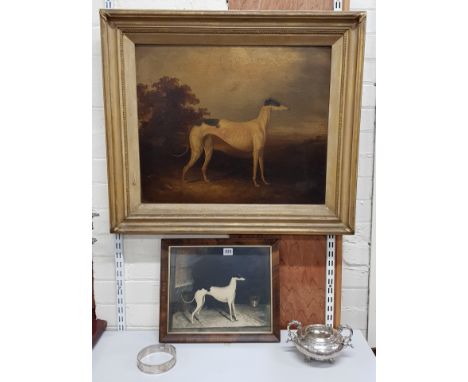 SILVER TROPHY DATED 1851, BIRMINGHAM - ASSOCIATED PLATED DOG COLLAR , LARGE VICTORIAN GILT FRAMED OIL PAINTING OF GREYHOUND 4