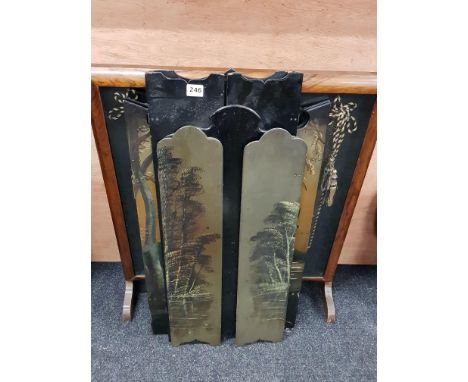 3 LAQUERED FIRE SCREENS PLUS 1 ROSEWOOD FIRE SCREEN