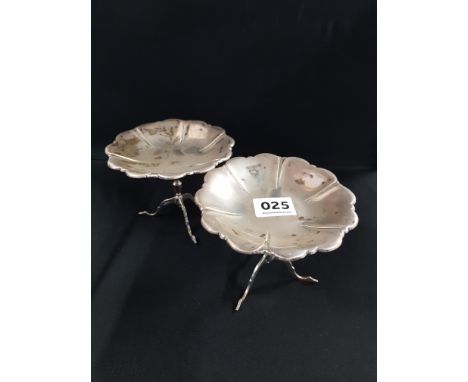 PAIR OF ANTIQUE MINIATURE SILVER TRIPOD TABLES