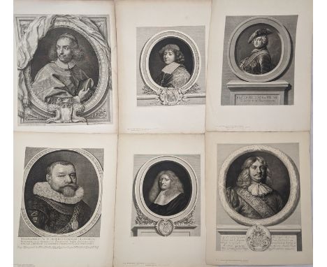 A collection of 19th portrait engravings,represses from C17th and C18th matrixes H.39cm W.28cm