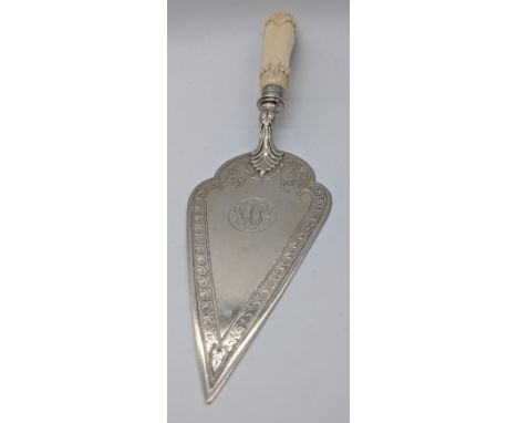 A Walker &amp; Hall silver trowel/cake slice with ivory handle, hallmarked Sheffield, 1894, L.29cm