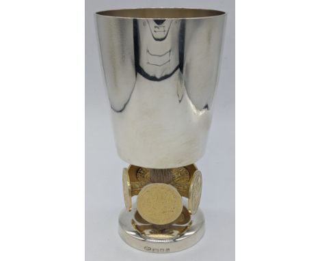 A Stuart Devlin The Bristol `600` Commemorative silver goblet, numbered 332/600, hallmarked London 1972,five arms issuing fro