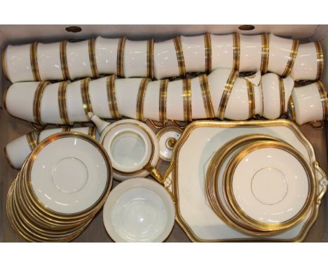 Cauldon Greek Key / Grecian Key tea ware to include a teapot, a milk jug, cake plates, cups and saucers and others (Qty).  In