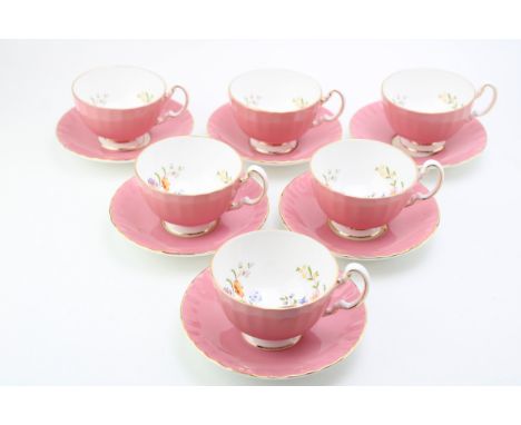 Aynsley Pembroke cups and saucers, pink background, to include 6 cups and 6 saucers (12).  In good condition with no obvious 