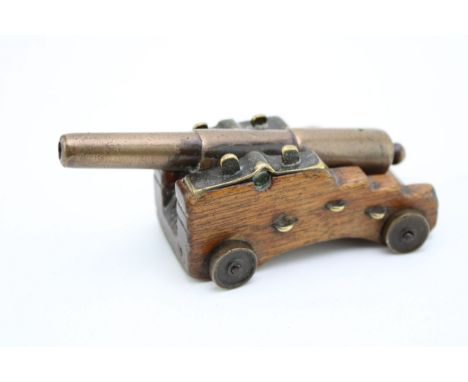 A Scratch built c19th bronze miniature breech loading live firing obsolete calibre desk cannon with wooden carriage c1890  ex