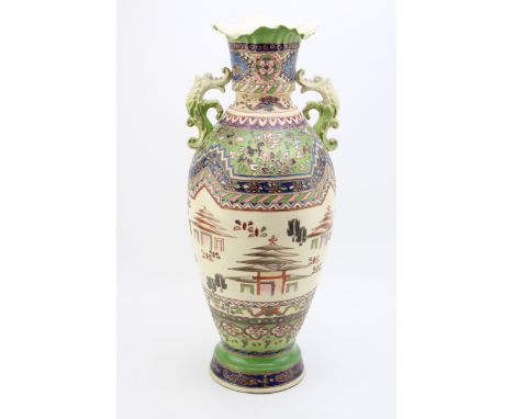 Large Chinese pottery vase, two handled, 47cm tall, traditional design.  Displays well and generally good, chip to base which