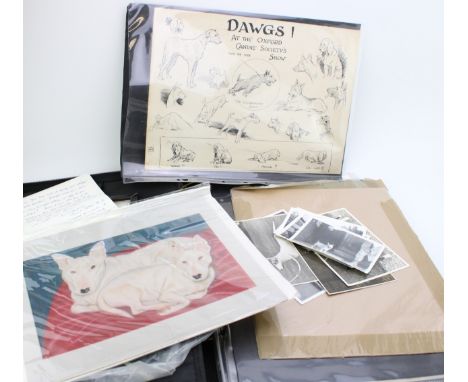 A collection of ephemera and printed materials relating to English Bull Terrier's to include printed artworks, vintage photog