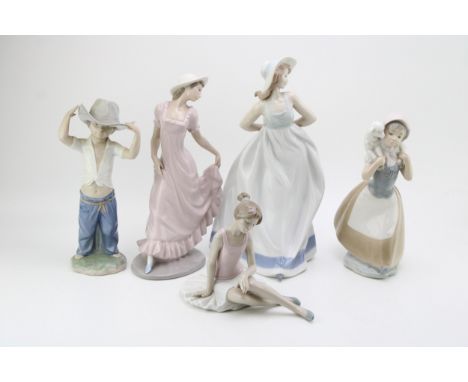 A collection of large Nao figures to include a cowgirl, a girl with a sheep and others, tallest 32cm (5).  In good condition 
