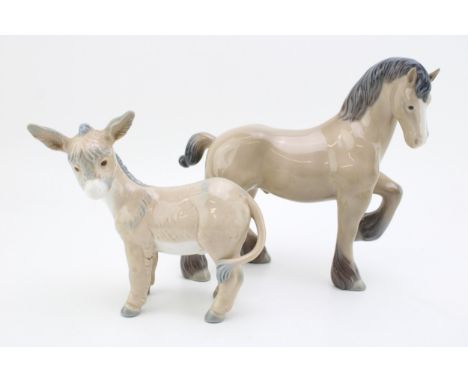 Lladro figure of a cantering shire horse with a Nao donkey (2).  In good condition with no obvious damage or restoration.