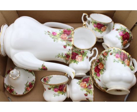 A collection of Royal Albert 'Old Country Roses' pattern tea ware to include coffee pot a/f, five saucers and six coffee cans