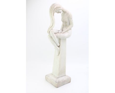An early c20th composite white marble style figure of a woman with bowed head  excellent weathered condition 53 cm tall, some