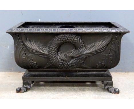 19th  style cast metal rectangular planter, 34cm (h) x 61cm (w) x 33cm (d)..    Weathering. some shallow corrosion. No other 