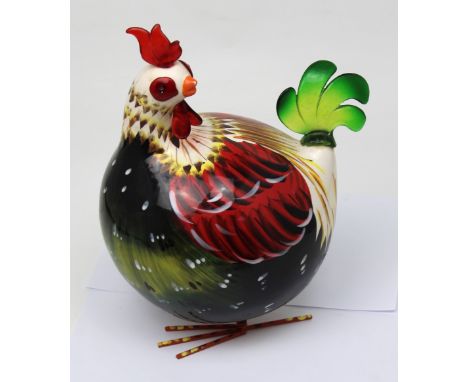 A ceramic 'Rocking Rooster', a decorated ceramic rooster on rocking spring base.