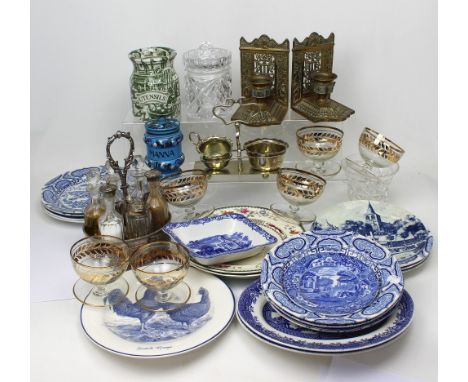 A quantity of blue and white plates, mainly, 'The Spode Blue Room Collection', retro c1950s sundae dishes, a cut glass vase, 