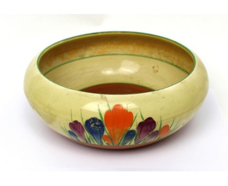 A Clarice Cliff Bizarre 'Crocus' hand-painted bowl, with printed Newport Pottery marks to base, diameter 20cm. CONDITION REPO