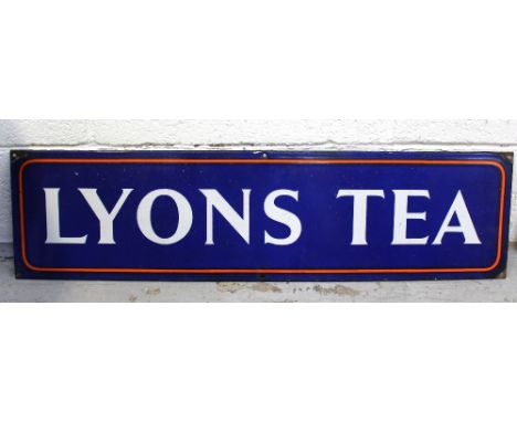 A vintage enamel advertising sign for 'Lyons Tea', 17.8 x 68.5cm.