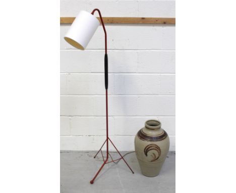A large stoneware baluster vase and a retro style standard lamp on tripartite support (2).