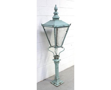 A Victorian painted copper lantern on cast iron stand (af), total height 179cm. 