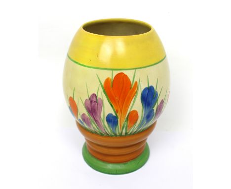 A Clarice Cliff Bizarre 'Crocus' hand-painted ovoid vase, printed Newport Pottery marks to base, height 20cm. CONDITION REPOR