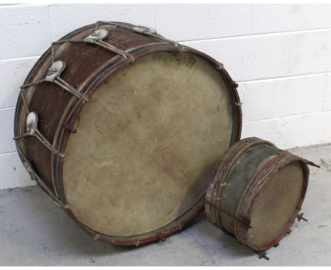 Two vintage marching band drums, diameters 72cm and 35cm (2).