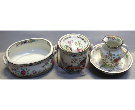 A late 19th early 20th century Spode wash set to include a large bowl, jug, foot bath, and a slop pail.