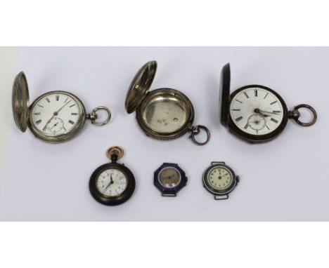 Two hallmarked silver full hunter pocket watches, the dials set with Roman numerals and subsidiary seconds dial, a hallmarked