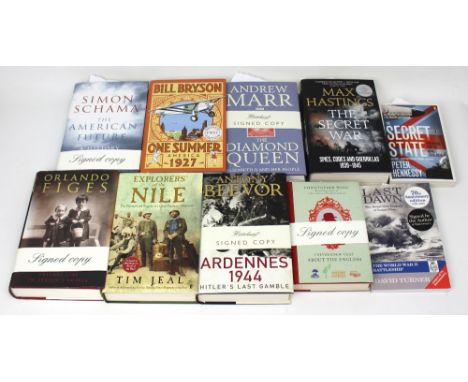 Ten mainly first edition books to include history, factual and humour, mostly signed by the author, Simon Schama; 'The Americ