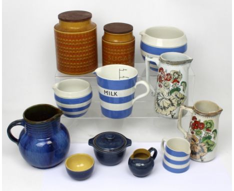 A small quantity of T.G. Green & Co Ltd Cornish kitchenware to include a jug and two large pouring bowls, two late 19th centu