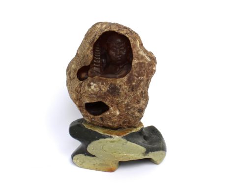 A Chinese hardstone boulder carving, height 17.5cm.