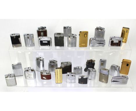 Thirty vintage Ronson cigarette lighters to include a Ronson 'World's First Automatic Lighter', gilded examples, silvered exa