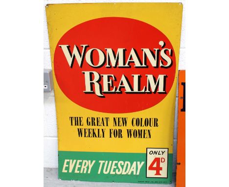 A vintage advertising sign for 'Woman's Realm', 76 x 50.5cm.