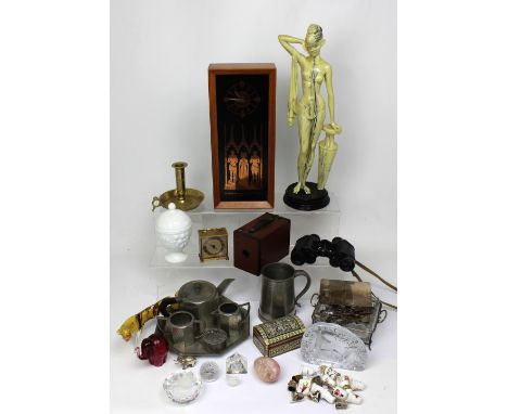 A mixed lot to include a pair of Kershaw WWII period military-issue binoculars, a Brownie camera, a pewter tea service, white